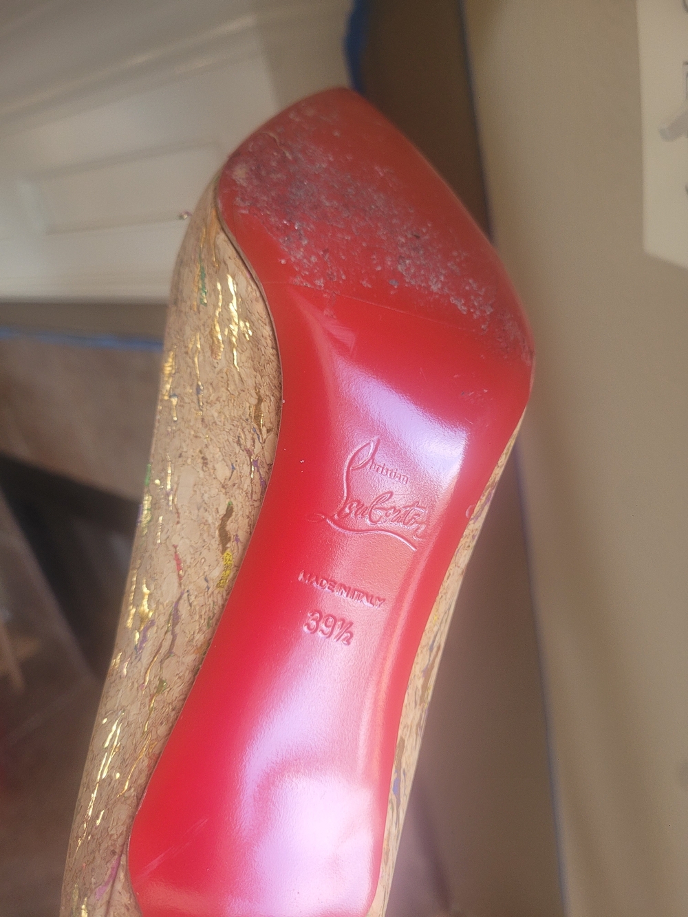 Size 39.5 Christian Louboutin Cork Platform Pump with Red Sole